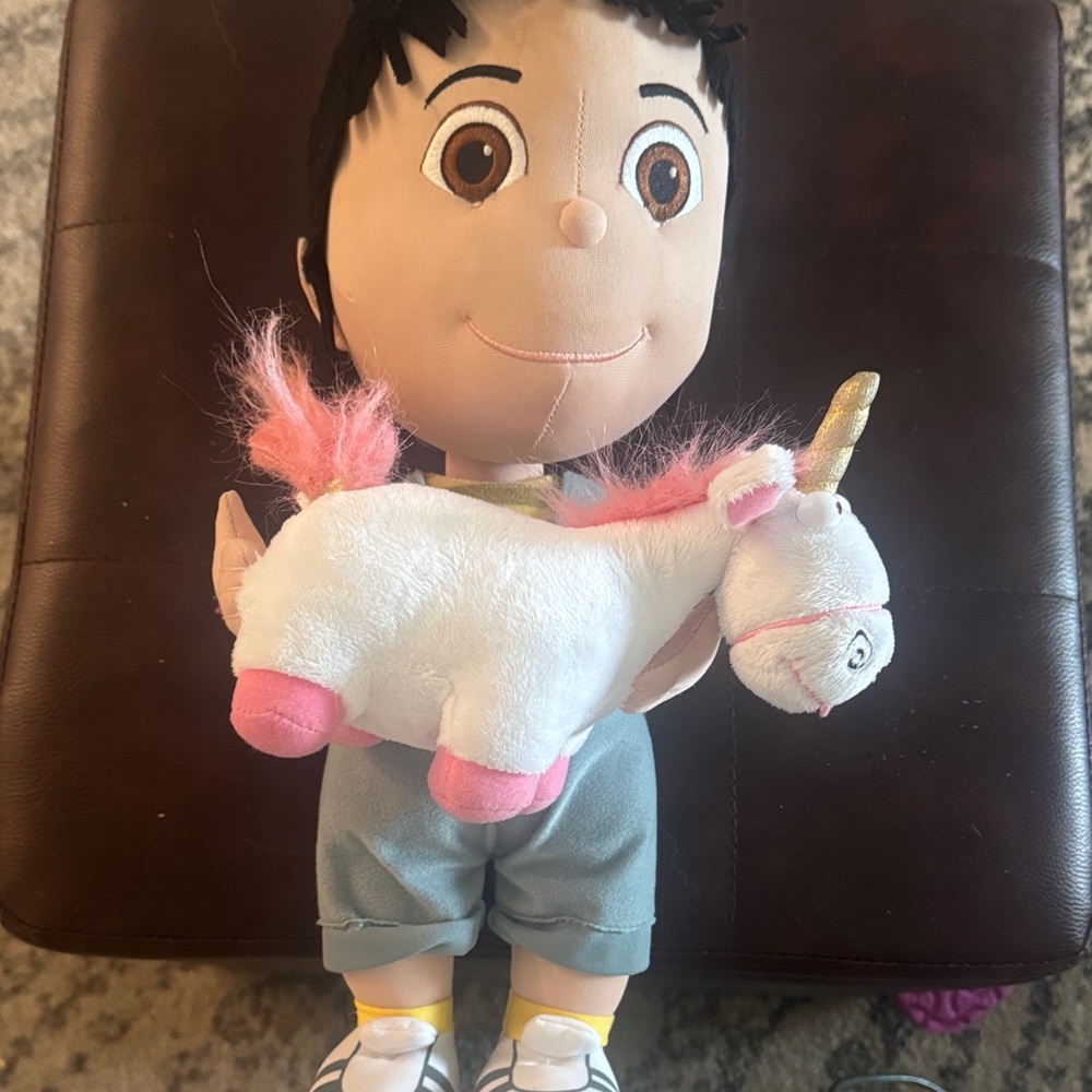 White and Pink Unicorn Plush Toy with Gold Horn - Kids Stuffed Animal. Agnes Gru